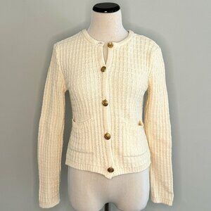 Mango - Textured Knit Cardigan - Cream with Gold Buttons - XS